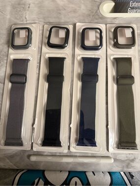 Nylon Loop Watch Band with Protective Case - Gray, Black, Blue, Green